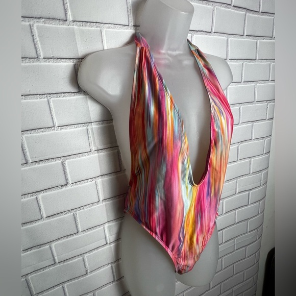 HOT MIAMI STYLES Colorful Halter Neck Swimsuit/size L - Picture 3 of 7